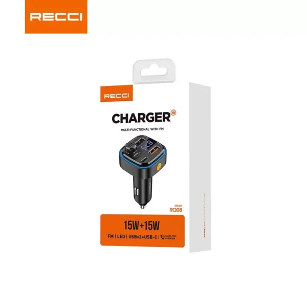 RECCI RQ08 15W+15W MULTI-FUNCTIONAL WITH FM CAR CHARGER - BLACK