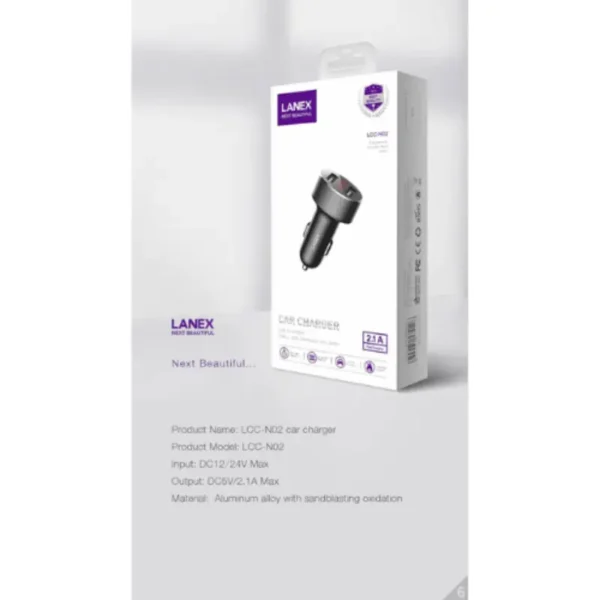 Lanex Led Digital Display Dual USB Ports Car Charger 2.1A