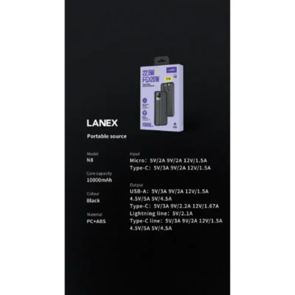 LANEX N8 POWER BANK 22.5 W