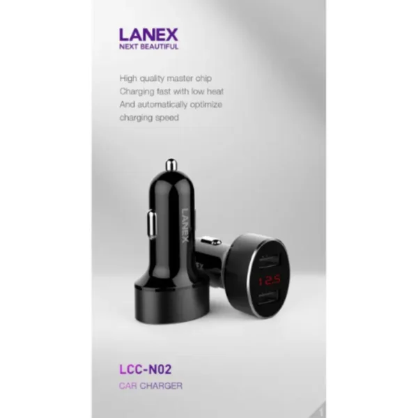 Lanex Led Digital Display Dual USB Ports Car Charger 2.1A