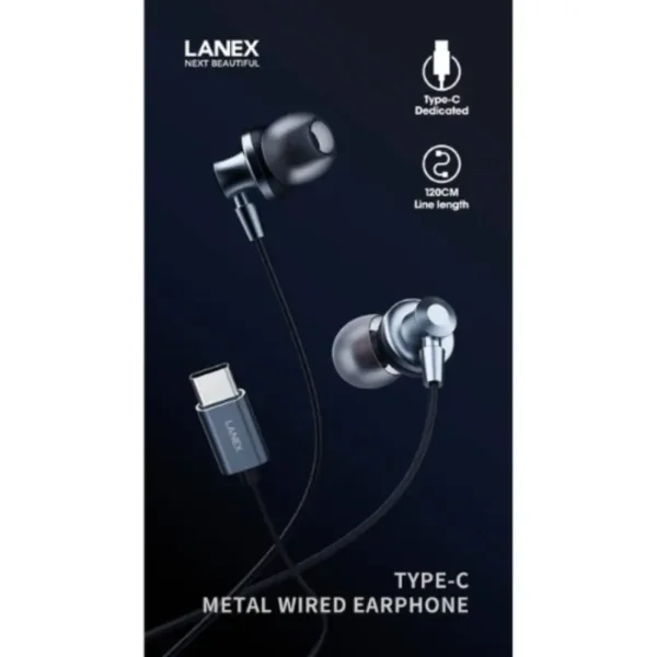 LANEX LE12 TYPE-C METAL WIRED EARPHONE DYNAMIC STEREO SOUND - BLACK