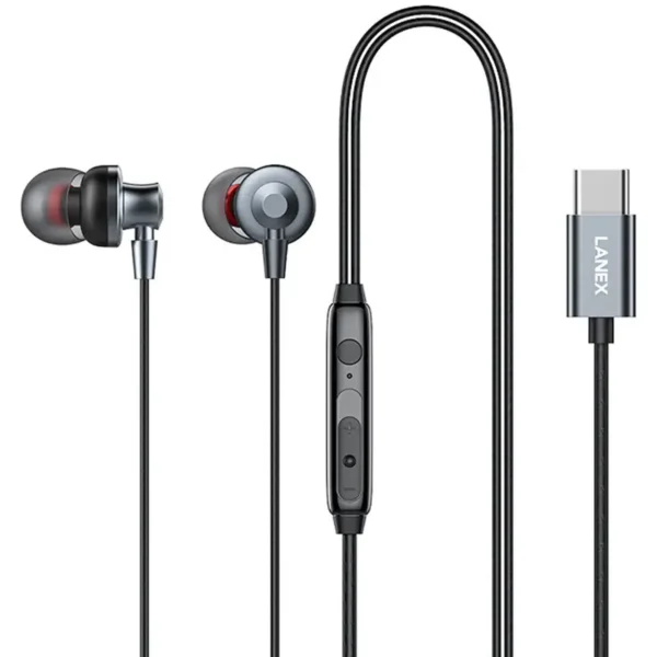 LANEX LE12 TYPE-C METAL WIRED EARPHONE DYNAMIC STEREO SOUND - BLACK