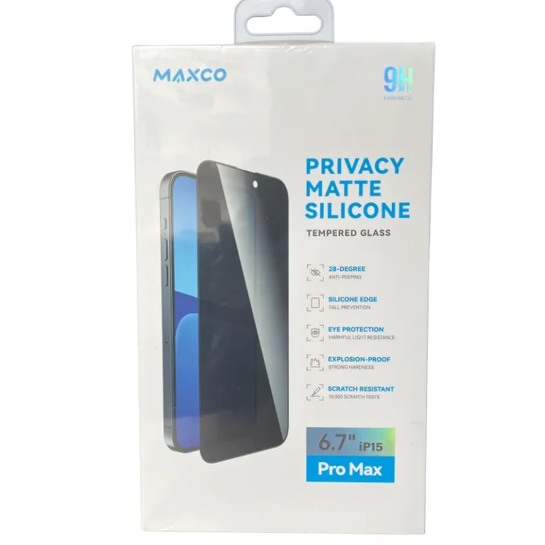 MAXCO - Privacy Matte Silicone - Tempered glass -I phone 15 pro max- Screen protector