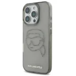 ⁦كارل لاجرفيلد جراب ظهر لهاتف أيفون 16 برور ماكس مع شعار كارل هيد مرصع بأحجار الراين – أسود⁩ - الصورة ⁦2⁩