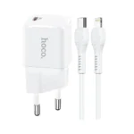 Hoco N10 - Fast Charger, Set With Type-C To Lightning Cable (3.0A - 20W - 1M) Compatbile  - White