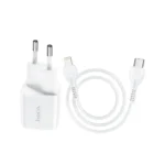 Hoco N10 - Fast Charger, Set With Type-C To Lightning Cable (3.0A - 20W - 1M) Compatbile  - White - Image 2