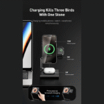 ⁦ماكسكو MW07 شاحن لاسلكي قابل للطي 3 في 1 بقوة 15 واط مع دعم MagSafe⁩ - الصورة ⁦2⁩