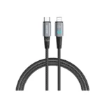 كابل مضفر من ماكسكو MS07CL بقوة 27 واط من النوع سي إلى لايتنينج مع شاشة عرض مضيئة بطول 120 سم - أسود ورمادي