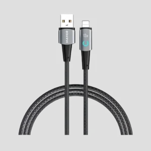 Maxco MS07L Braided Cable 2.4A USB to Lightning with Light Display 120CM - Black Gray