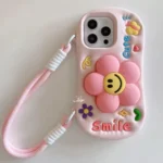 Cute 3D Floral Soft Silicone Case with Wrist Strap - Image 2