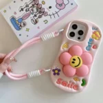 Cute 3D Floral Soft Silicone Case with Wrist Strap - Image 3