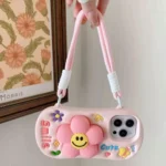 Cute 3D Floral Soft Silicone Case with Wrist Strap - Image 4