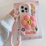 Cute 3D Floral Soft Silicone Case with Wrist Strap - Image 5