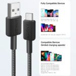 ⁦كابل أنكر 322 نايلون من USB-A إلى USB-C - طول 3 قدم (0.9 متر) - أسود - A81H5H11⁩ - الصورة ⁦2⁩