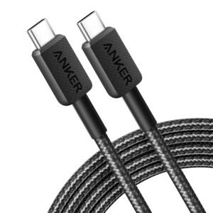 كابل أنكر 322 (Anker 322) نايلون من USB-C إلى USB-C - بقوة 60 واط - طول 6 قدم (1.8 متر) - أسود - A81F6H11