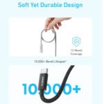 ⁦كابل أنكر زولو (Anker Zolo) من USB-C إلى USB-C - قوة شحن خارقة 240 واط - طول 3 قدم (0.9 متر) - أبيض - A8060H21⁩ - الصورة ⁦5⁩